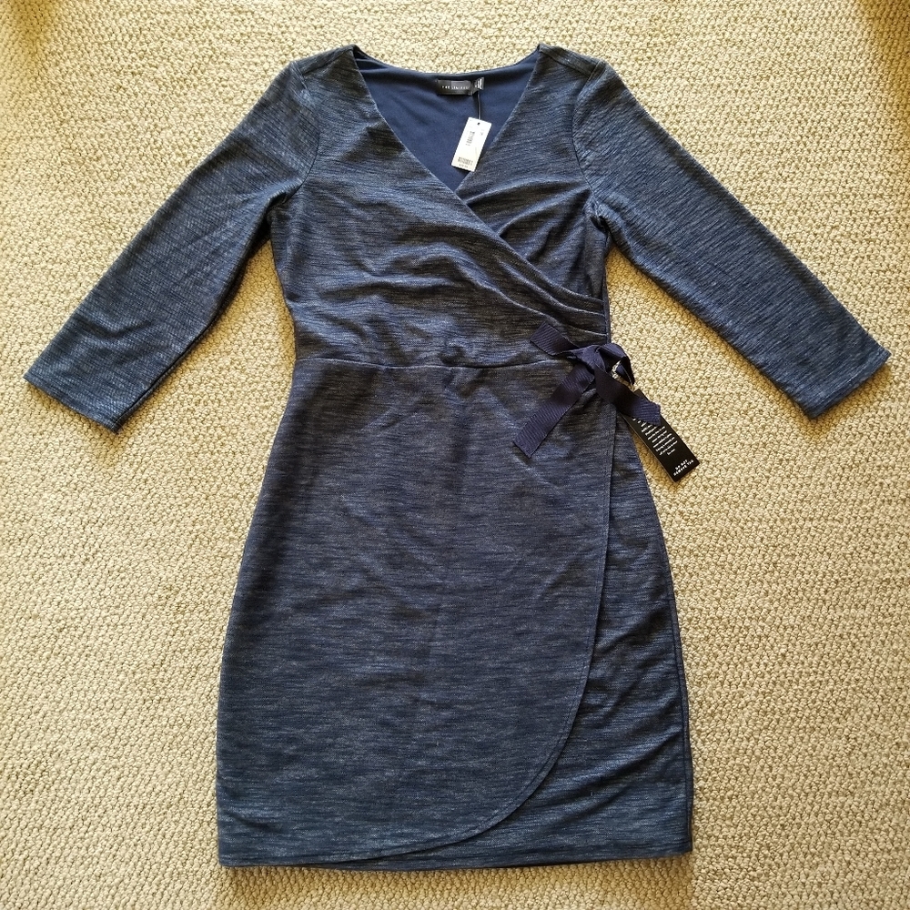 Limited faux wrap denim print dress NWT